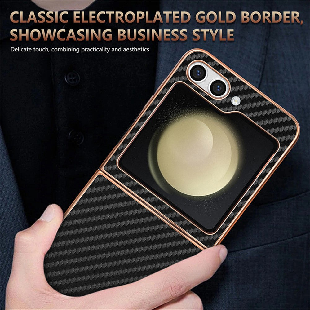 AZNS For Samsung Galaxy Z Flip7 FE 5G / Z Flip6 5G Case Electroplating Carbon Fiber Texture PU+PC Phone Cover - Blue