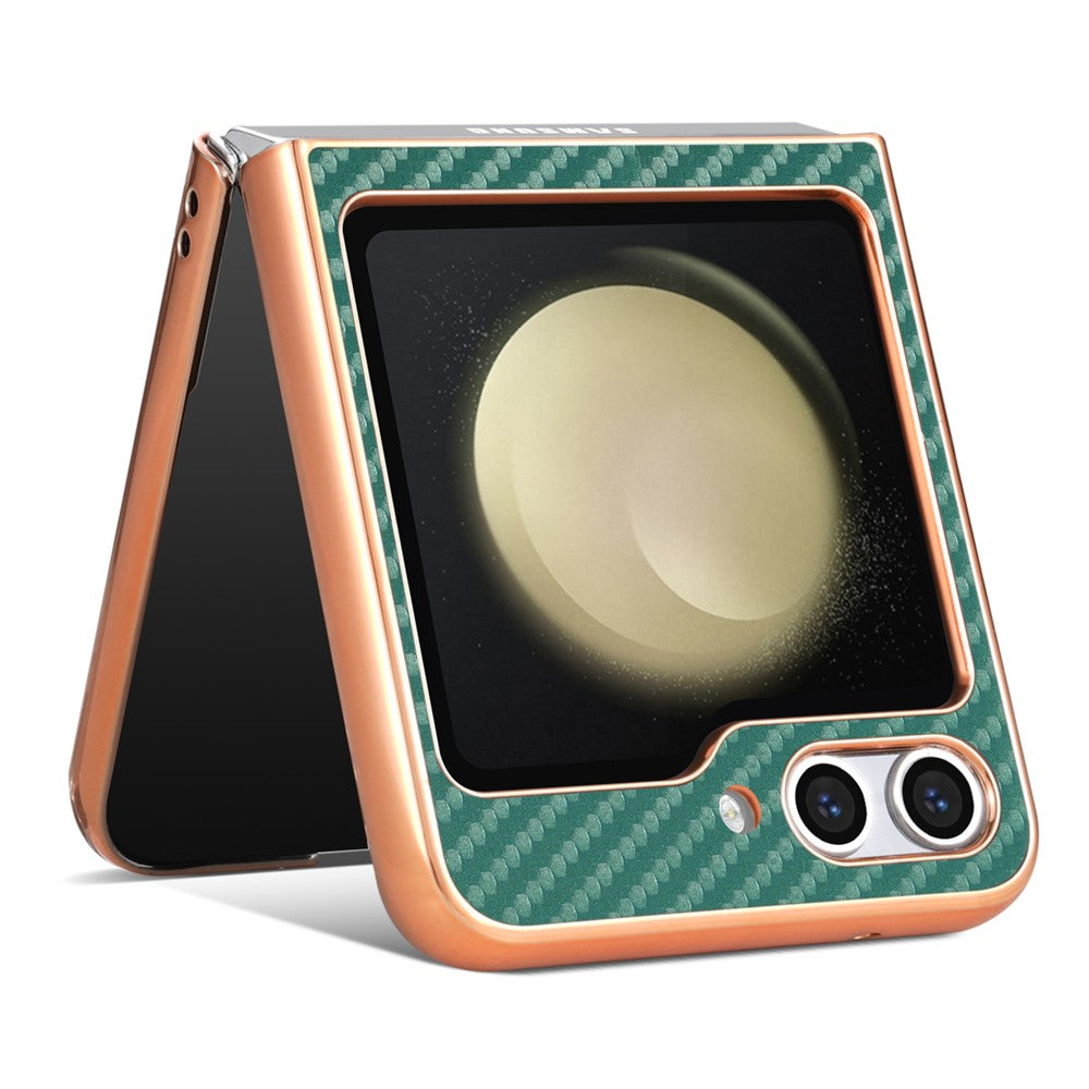 AZNS For Samsung Galaxy Z Flip7 FE 5G / Z Flip6 5G Case Electroplating Carbon Fiber Texture PU+PC Phone Cover - Green