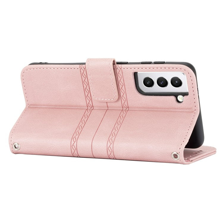 For Samsung Galaxy S25+ Case Wallet Skin-Touch Leather Imprinted Phone Cover - Pink