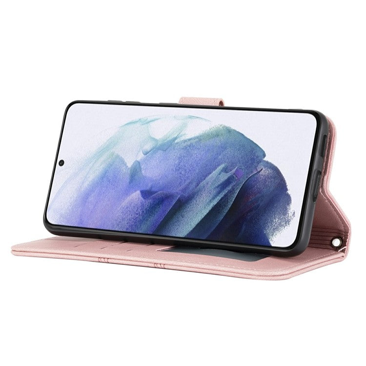 For Samsung Galaxy S25+ Case Wallet Skin-Touch Leather Imprinted Phone Cover - Pink