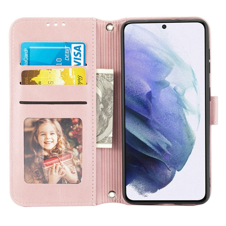 For Samsung Galaxy S25+ Case Wallet Skin-Touch Leather Imprinted Phone Cover - Pink
