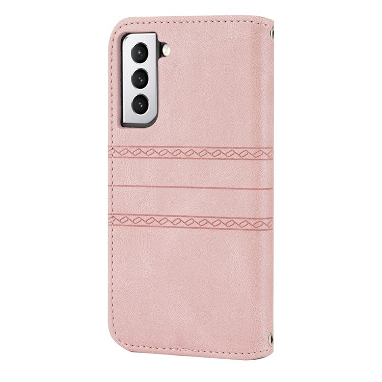 For Samsung Galaxy S25+ Case Wallet Skin-Touch Leather Imprinted Phone Cover - Pink