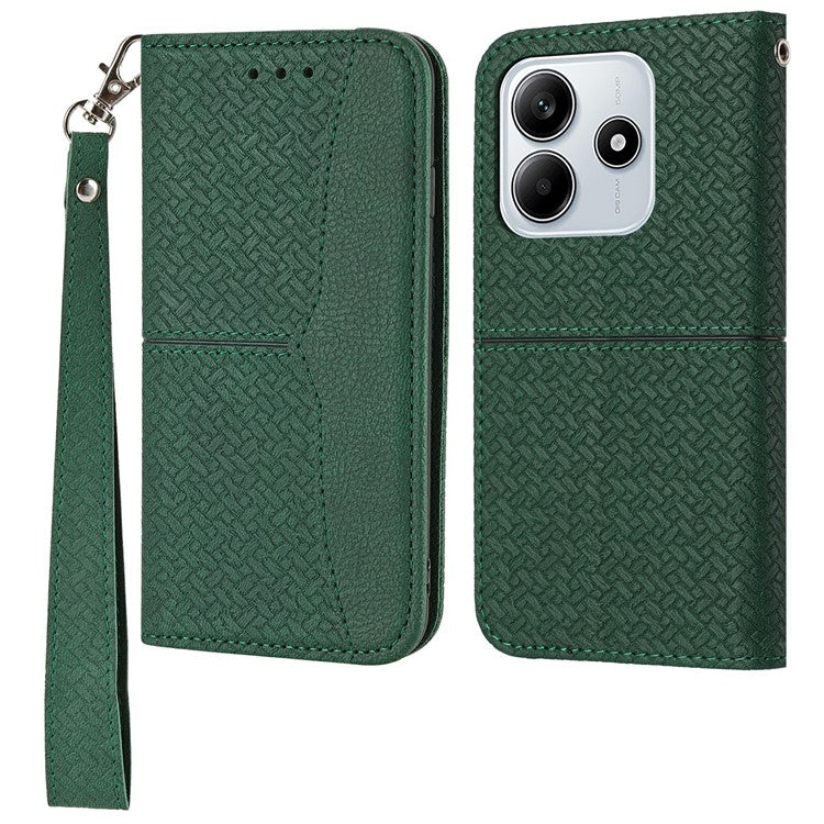 For Xiaomi Redmi Note 14 5G Case Woven Texture PU Leather Wallet Phone Cover - Blackish Green