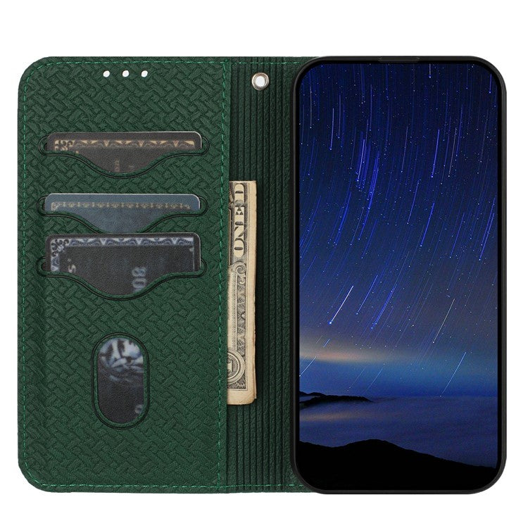 For Xiaomi Redmi Note 14 5G Case Woven Texture PU Leather Wallet Phone Cover - Blackish Green