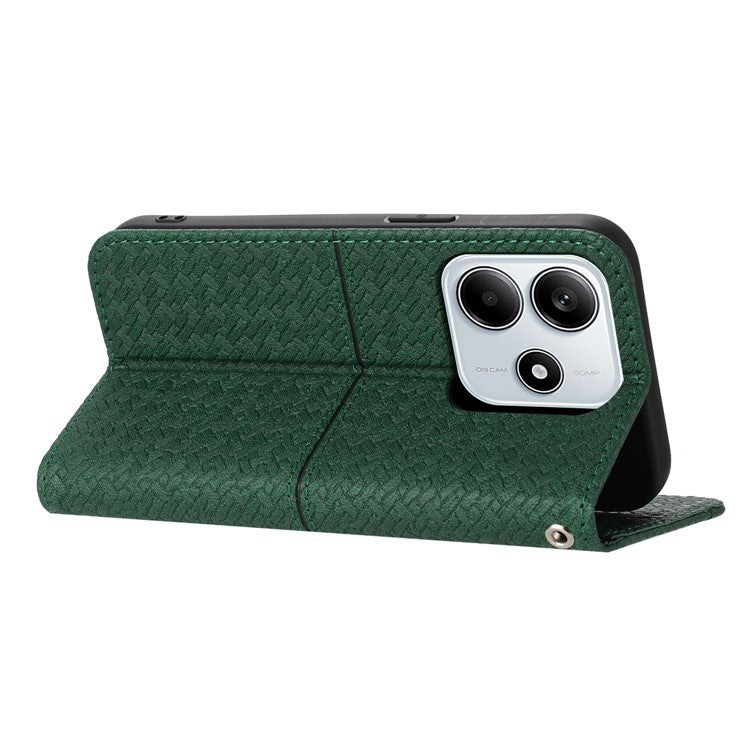 For Xiaomi Redmi Note 14 5G Case Woven Texture PU Leather Wallet Phone Cover - Blackish Green