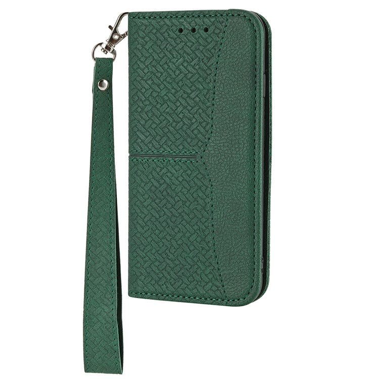 For Xiaomi Redmi Note 14 5G Case Woven Texture PU Leather Wallet Phone Cover - Blackish Green