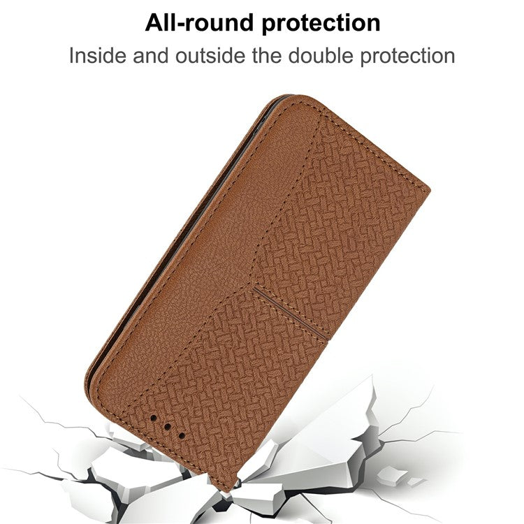 For Xiaomi Redmi Note 14 5G Case Woven Texture PU Leather Wallet Phone Cover - Brown