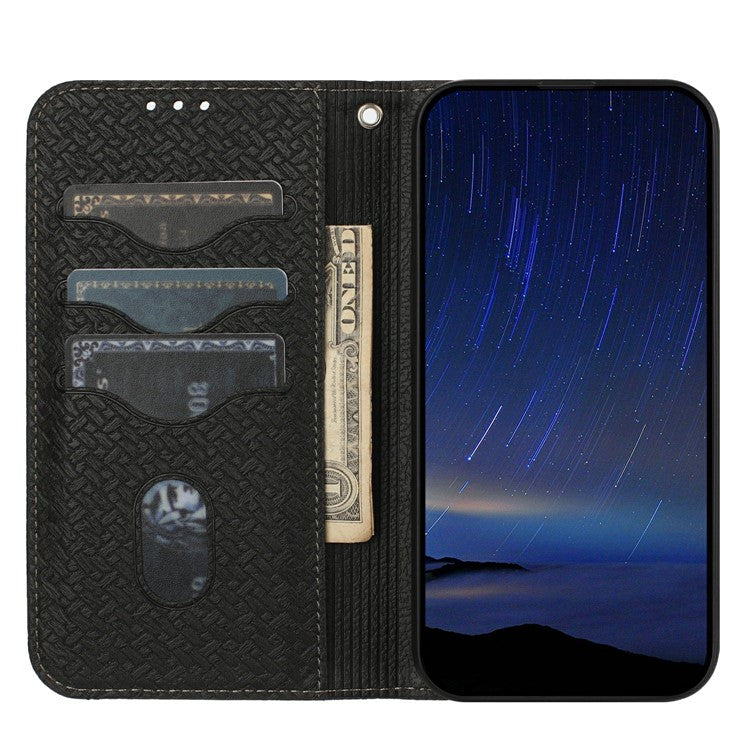 For Xiaomi Redmi Note 14 5G Case Woven Texture PU Leather Wallet Phone Cover - Black