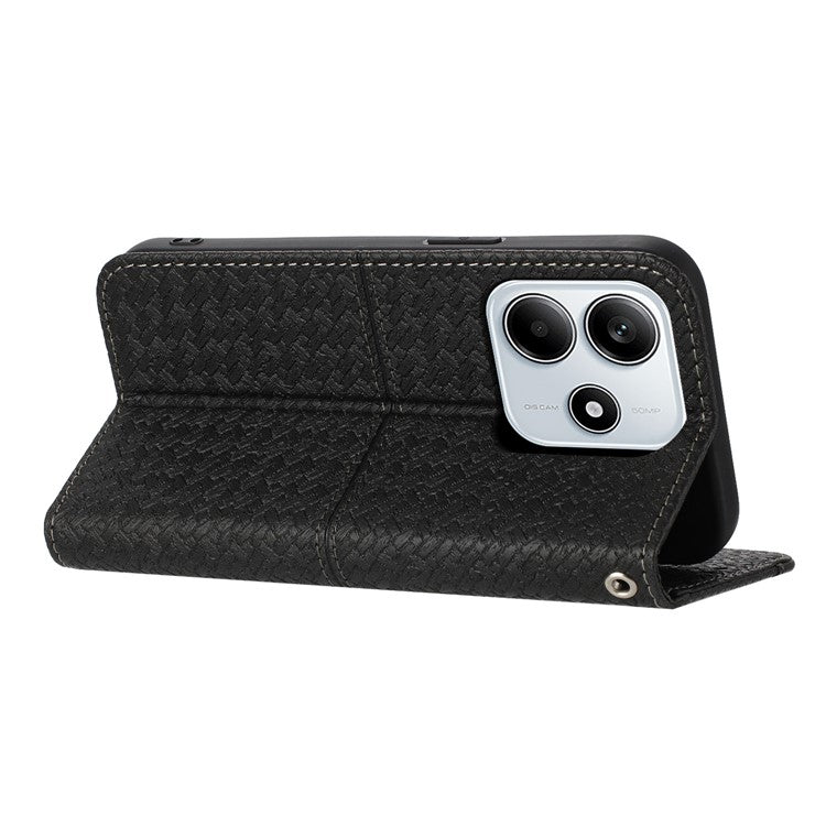 For Xiaomi Redmi Note 14 5G Case Woven Texture PU Leather Wallet Phone Cover - Black
