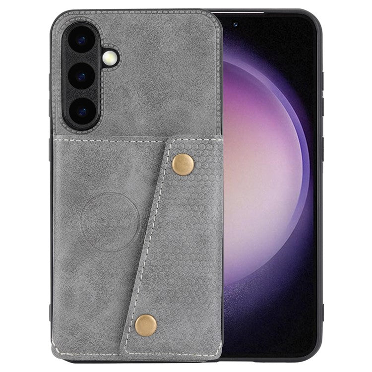 For Samsung Galaxy S25+ Case Card Slots Kickstand Leather + TPU Phone Cover - Grey