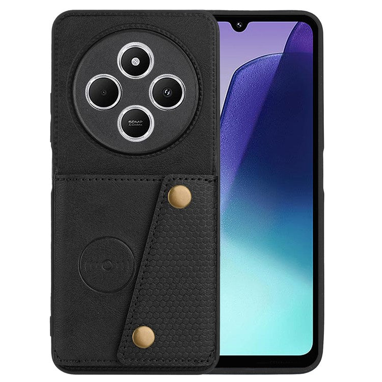 For Xiaomi Poco C75 4G / Redmi 14R 5G / 14C 4G Case Card Slots Kickstand Leather + TPU Phone Cover - Black