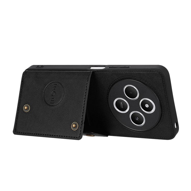 For Xiaomi Poco C75 4G / Redmi 14R 5G / 14C 4G Case Card Slots Kickstand Leather + TPU Phone Cover - Black