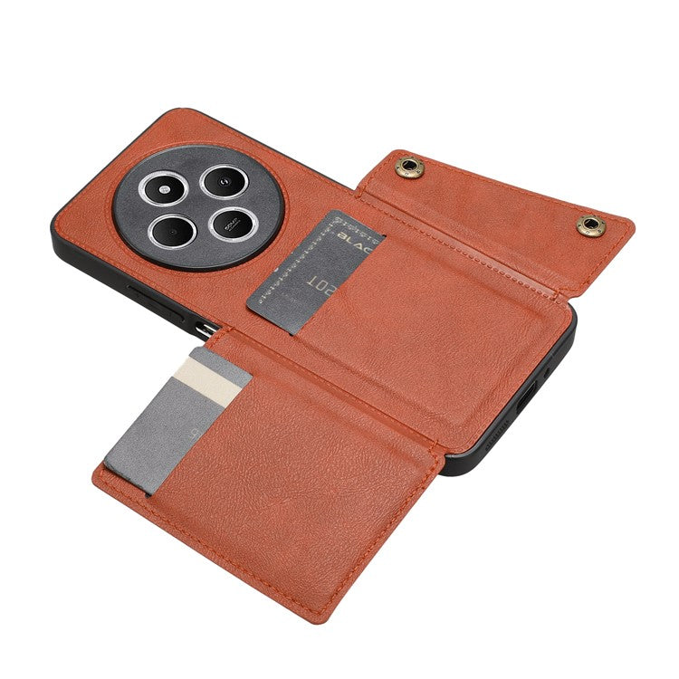 For Xiaomi Poco C75 4G / Redmi 14R 5G / 14C 4G Case Card Slots Kickstand Leather + TPU Phone Cover - Brown