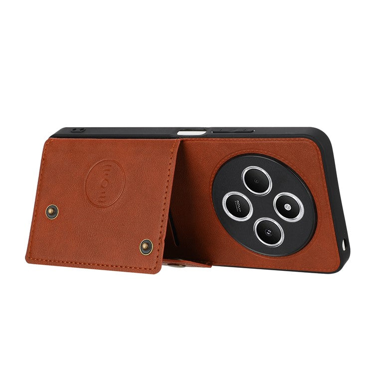 For Xiaomi Poco C75 4G / Redmi 14R 5G / 14C 4G Case Card Slots Kickstand Leather + TPU Phone Cover - Brown