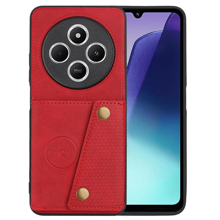 For Xiaomi Poco C75 4G / Redmi 14R 5G / 14C 4G Case Card Slots Kickstand Leather + TPU Phone Cover - Red