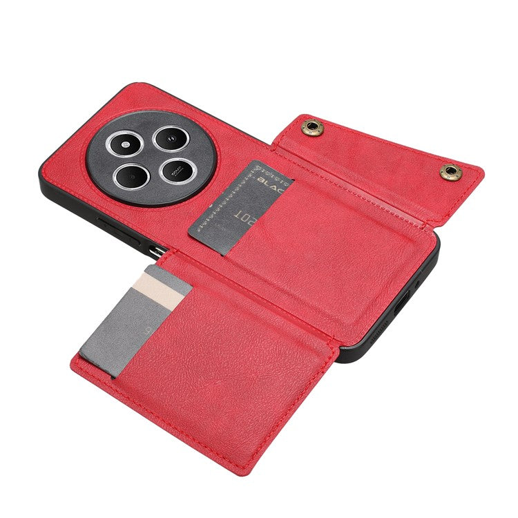 For Xiaomi Poco C75 4G / Redmi 14R 5G / 14C 4G Case Card Slots Kickstand Leather + TPU Phone Cover - Red