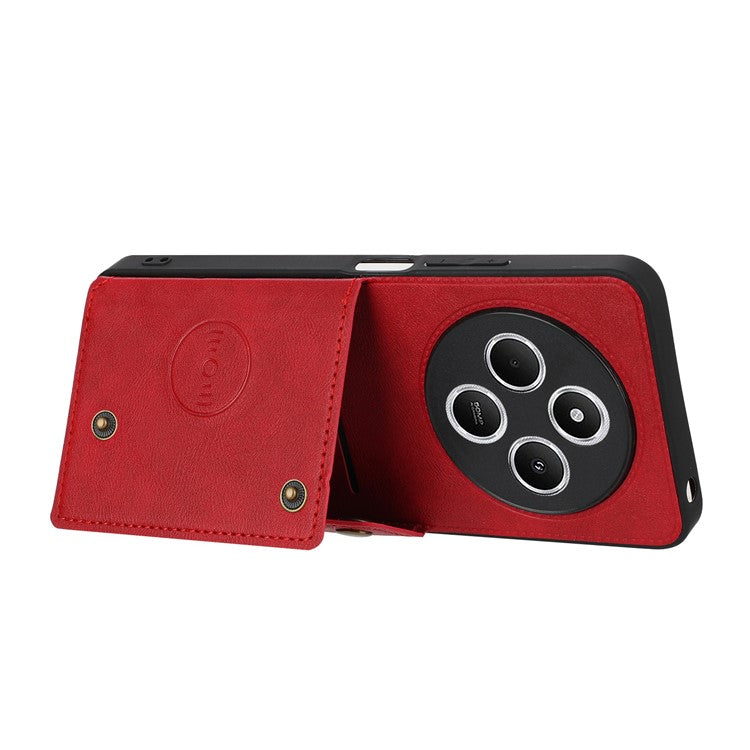 For Xiaomi Poco C75 4G / Redmi 14R 5G / 14C 4G Case Card Slots Kickstand Leather + TPU Phone Cover - Red