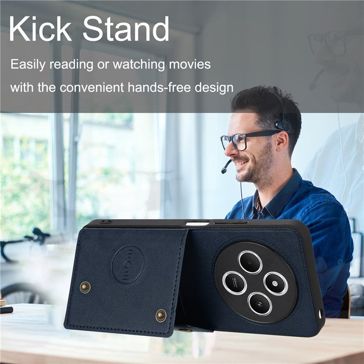 For Xiaomi Poco C75 4G / Redmi 14R 5G / 14C 4G Case Card Slots Kickstand Leather + TPU Phone Cover - Red