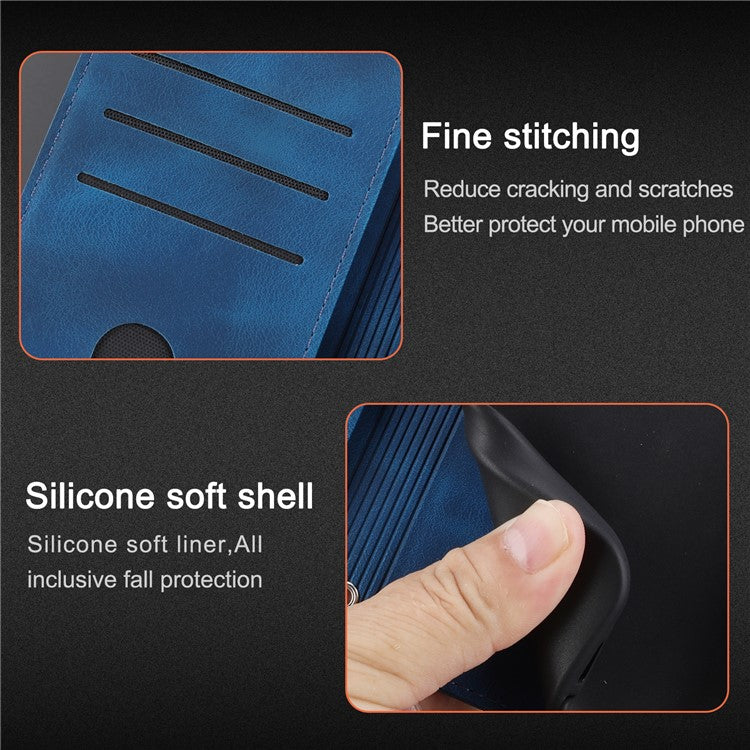 For Samsung Galaxy S25 Ultra Case Imprinted Line Leather Phone Cover with Handy Strap - Blue