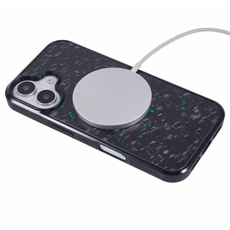 For iPhone 16 Plus Magnetic Case Forged Texture Aramid Fiber+TPU Anti-Slip Phone Cover - Green
