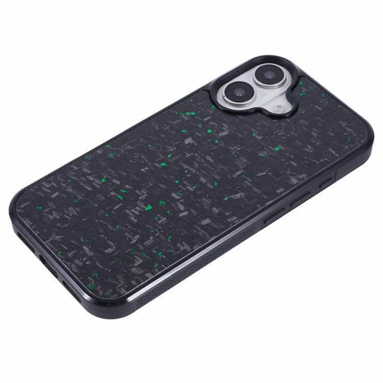 For iPhone 16 Plus Magnetic Case Forged Texture Aramid Fiber+TPU Anti-Slip Phone Cover - Green