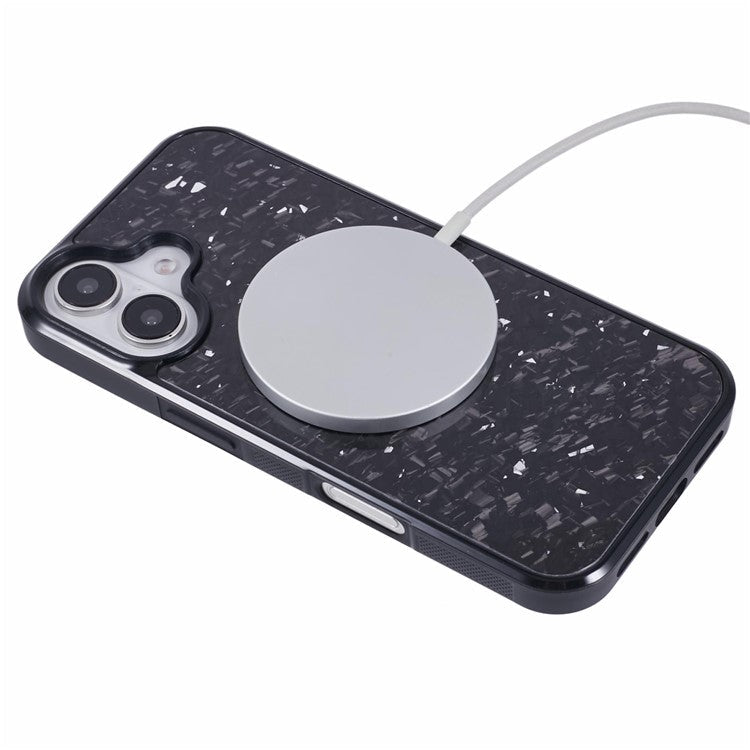 For iPhone 16 Plus Magnetic Case Forged Texture Aramid Fiber+TPU Anti-Slip Phone Cover - Silver