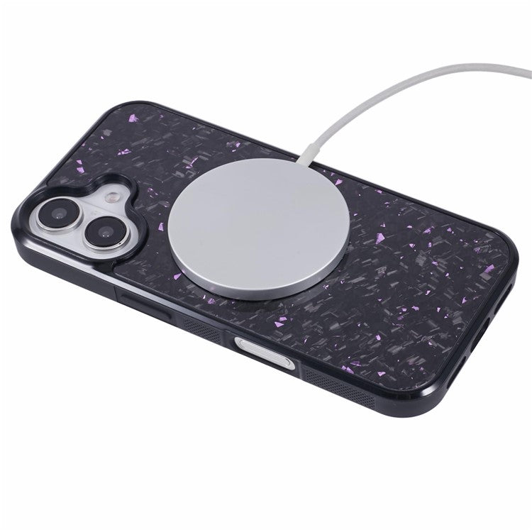 For iPhone 16 Plus Magnetic Case Forged Texture Aramid Fiber+TPU Anti-Slip Phone Cover - Purple