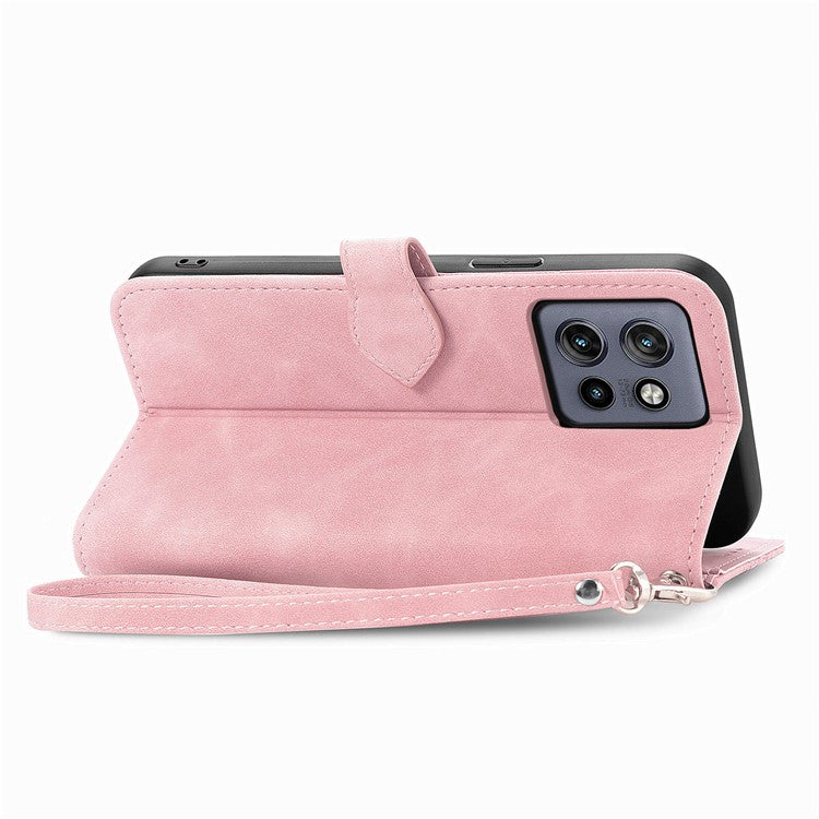 Case For Motorola Edge 50 Neo 5G / Moto S50 5G / Thinkphone 25 5G Zipper Wallet PU Leather Flower Imprint Phone Cover - Pink