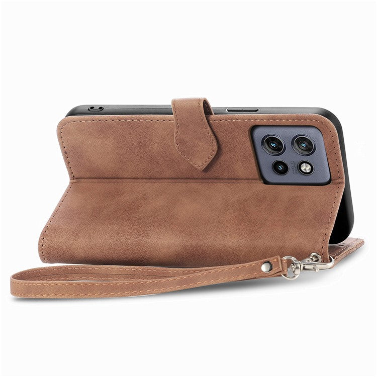 Case For Motorola Edge 50 Neo 5G / Moto S50 5G / Thinkphone 25 5G Zipper Wallet PU Leather Flower Imprint Phone Cover - Brown