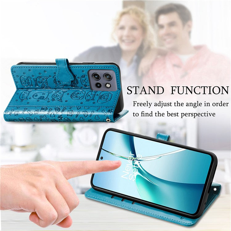 For Motorola Edge 50 Neo 5G Case Leather Wallet Flip Phone Cover Cute Cat Dog Pattern - Blue