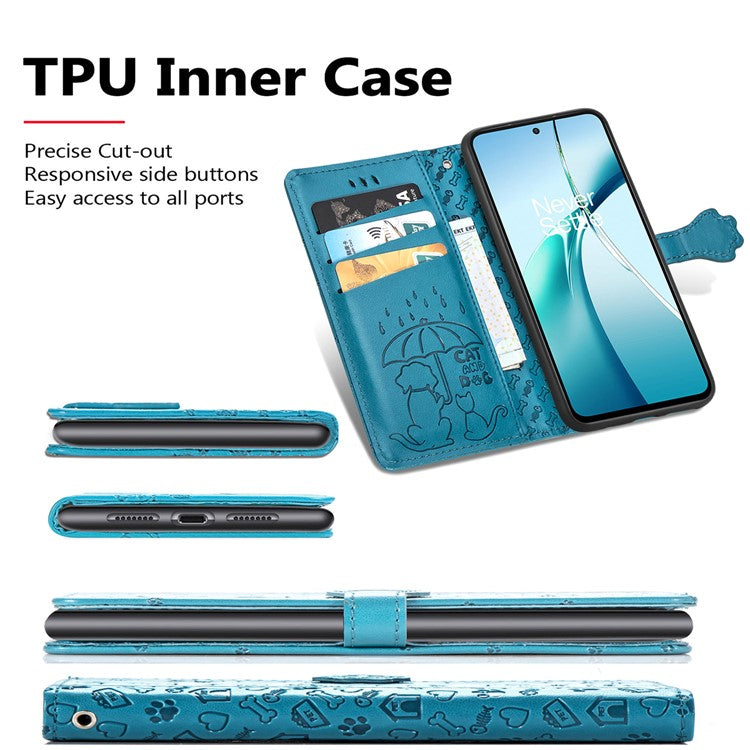 For Motorola Edge 50 Neo 5G Case Leather Wallet Flip Phone Cover Cute Cat Dog Pattern - Blue