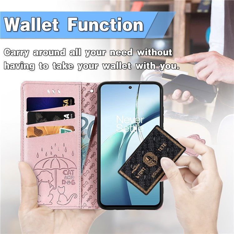 For Motorola Edge 50 Neo 5G Case Leather Wallet Flip Phone Cover Cute Cat Dog Pattern - Pink