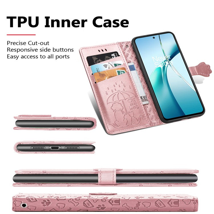 For Motorola Edge 50 Neo 5G Case Leather Wallet Flip Phone Cover Cute Cat Dog Pattern - Pink