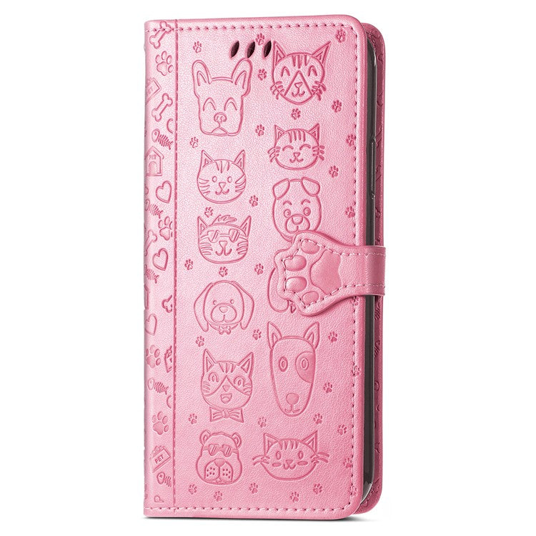 For Motorola Edge 50 Neo 5G Case Leather Wallet Flip Phone Cover Cute Cat Dog Pattern - Pink