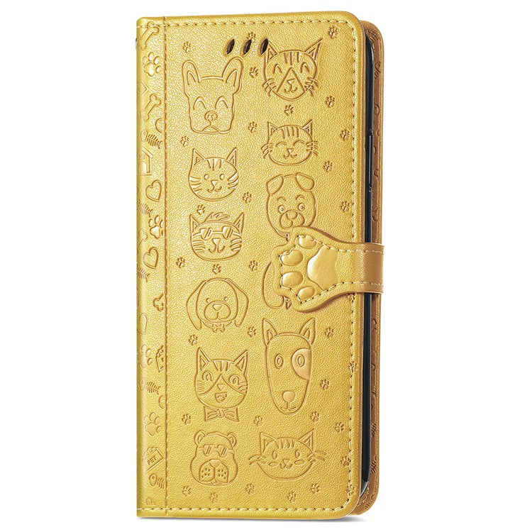 For Motorola Edge 50 Neo 5G Case Leather Wallet Flip Phone Cover Cute Cat Dog Pattern - Yellow