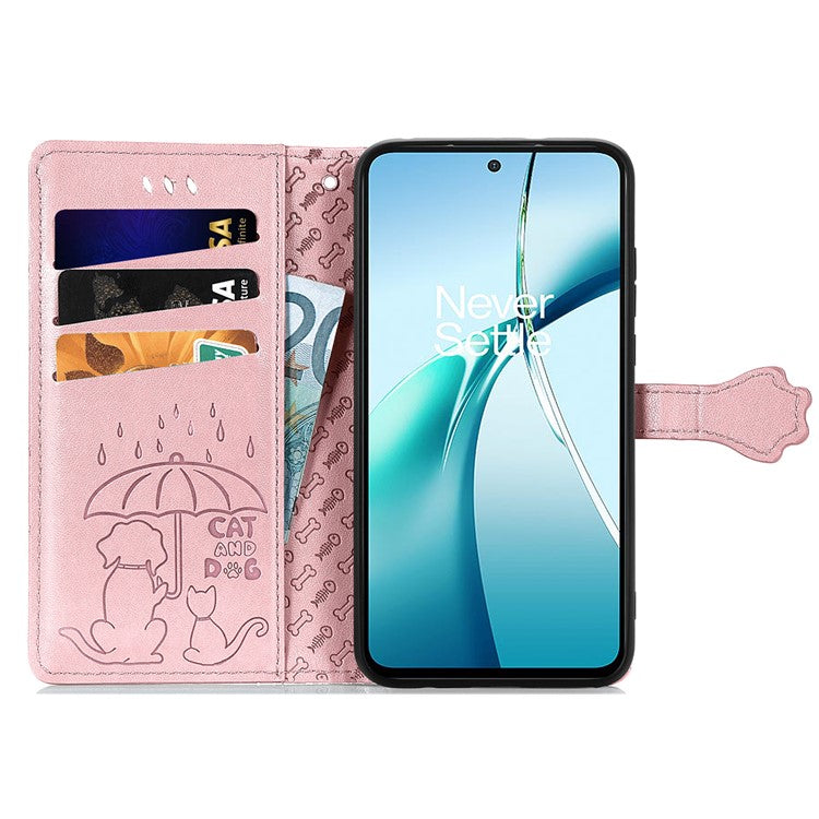 For Motorola Edge 50 Neo 5G Case Leather Wallet Flip Phone Cover Cute Cat Dog Pattern - Rose Gold