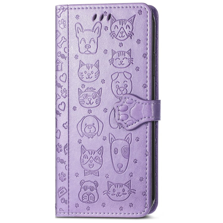 For Motorola Edge 50 Neo 5G Case Leather Wallet Flip Phone Cover Cute Cat Dog Pattern - Light Purple