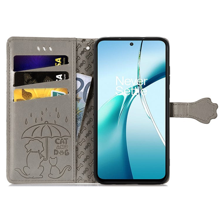 For Motorola Edge 50 Neo 5G Case Leather Wallet Flip Phone Cover Cute Cat Dog Pattern - Grey