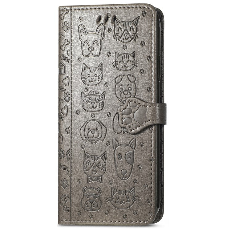 For Motorola Edge 50 Neo 5G Case Leather Wallet Flip Phone Cover Cute Cat Dog Pattern - Grey