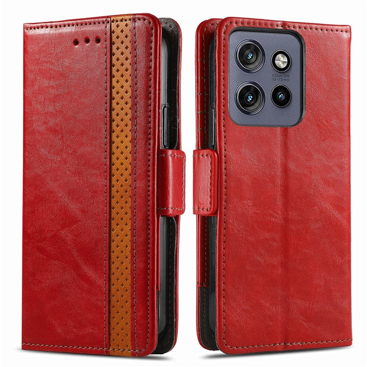 CASENEO 002 Series For Motorola Edge 50 Neo 5G Case Stand Wallet Splicing PU Leather Cover - Red
