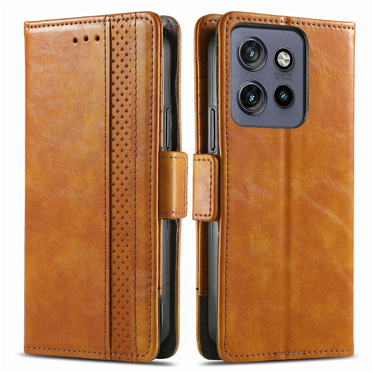 CASENEO 002 Series For Motorola Edge 50 Neo 5G Case Stand Wallet Splicing PU Leather Cover - Light Brown