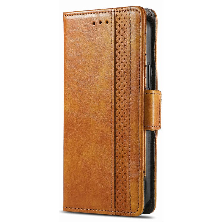 CASENEO 002 Series For Motorola Edge 50 Neo 5G Case Stand Wallet Splicing PU Leather Cover - Light Brown