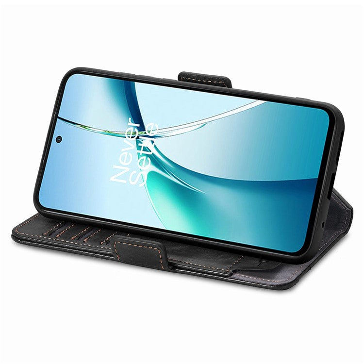 CASENEO 002 Series For Motorola Edge 50 Neo 5G Case Stand Wallet Splicing PU Leather Cover - Black