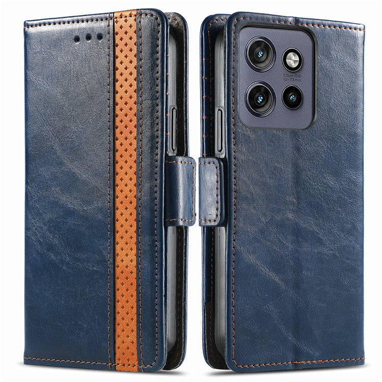 CASENEO 002 Series For Motorola Edge 50 Neo 5G Case Stand Wallet Splicing PU Leather Cover - Dark Blue