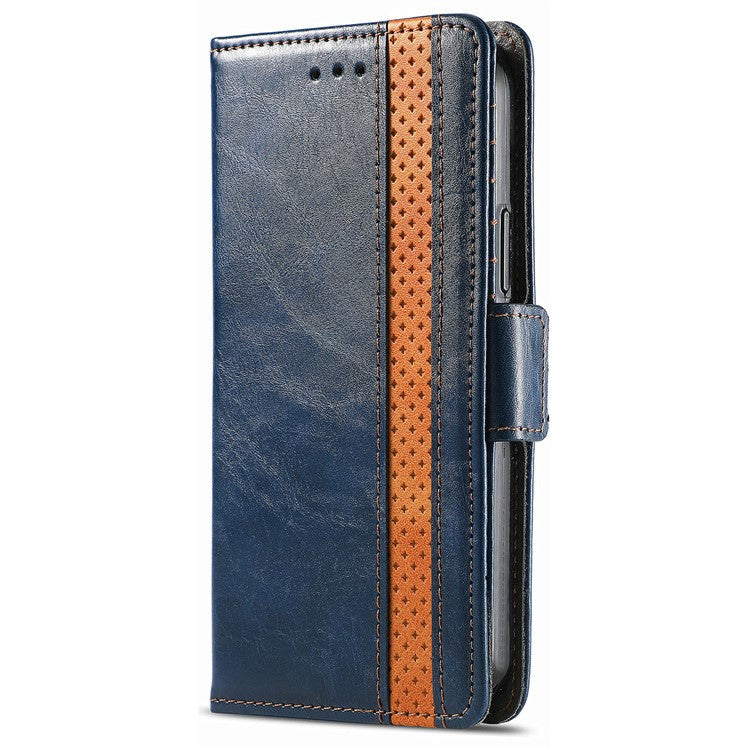 CASENEO 002 Series For Motorola Edge 50 Neo 5G Case Stand Wallet Splicing PU Leather Cover - Dark Blue