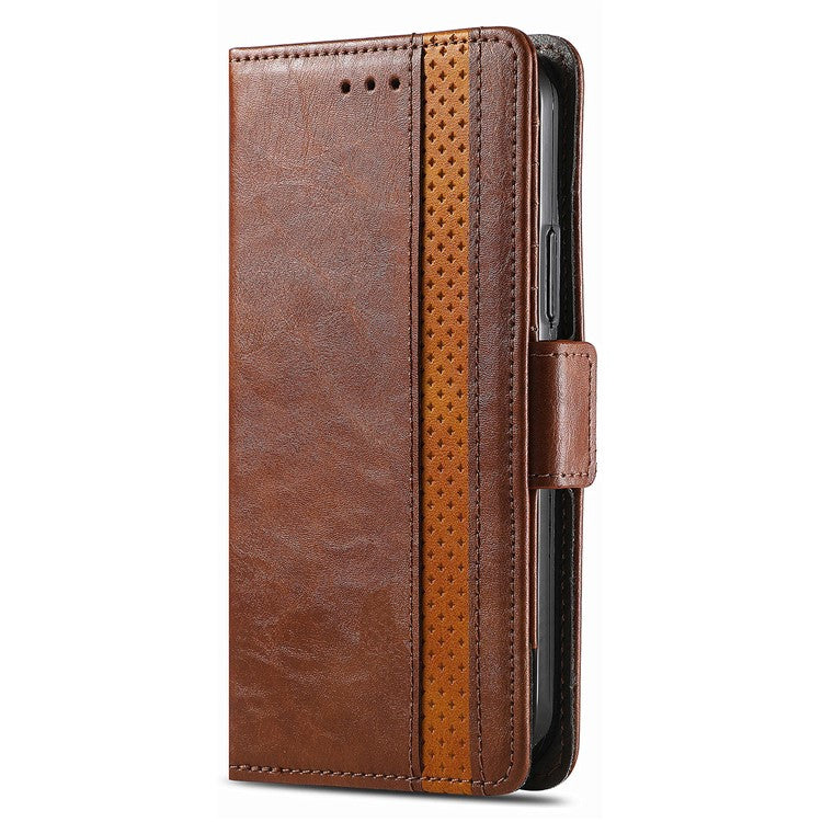 CASENEO 002 Series For Motorola Edge 50 Neo 5G Case Stand Wallet Splicing PU Leather Cover - Dark Brown