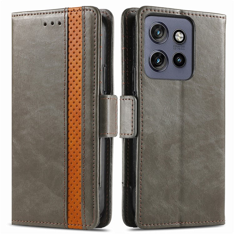 CASENEO 002 Series For Motorola Edge 50 Neo 5G Case Stand Wallet Splicing PU Leather Cover - Grey