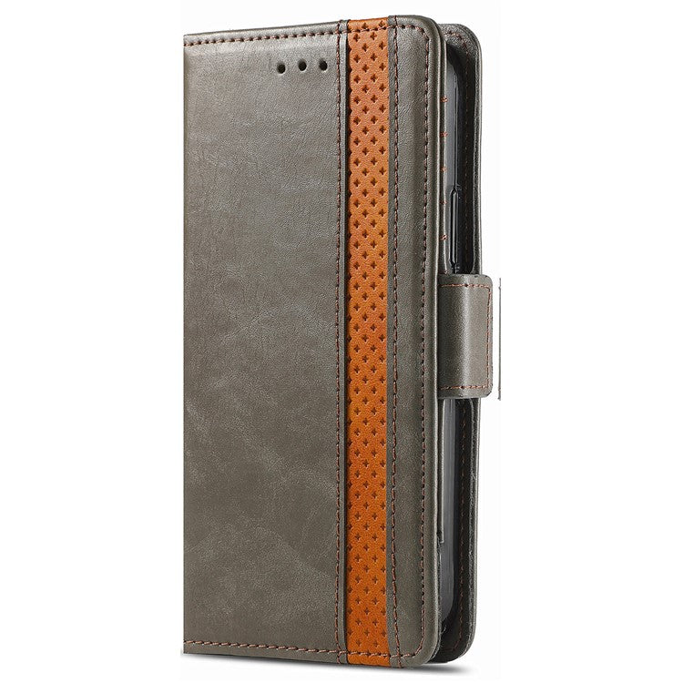 CASENEO 002 Series For Motorola Edge 50 Neo 5G Case Stand Wallet Splicing PU Leather Cover - Grey