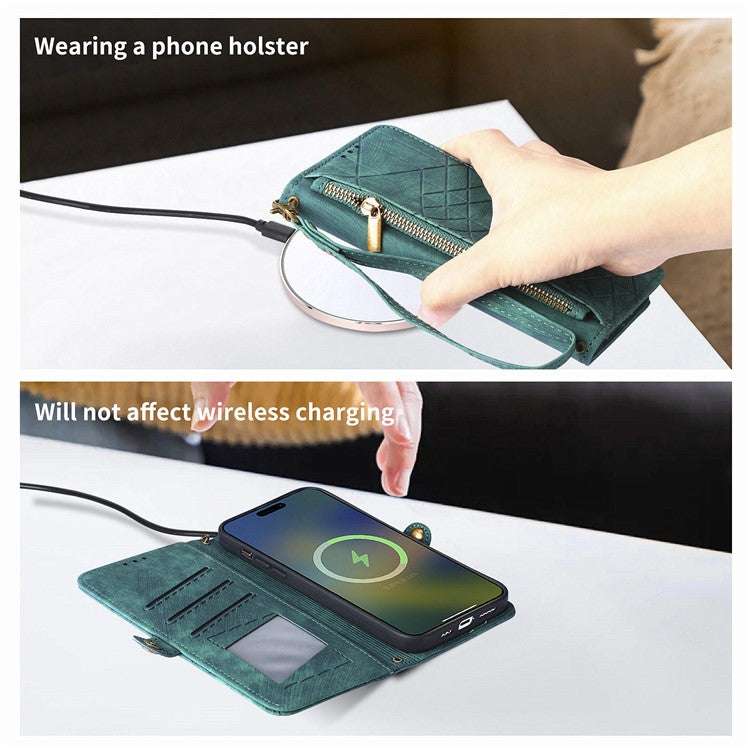 For Motorola Edge 50 Neo 5G / Moto S50 5G / Thinkphone 25 5G Case Zipper Wallet Geometry Lines Leather Phone Cover - Green