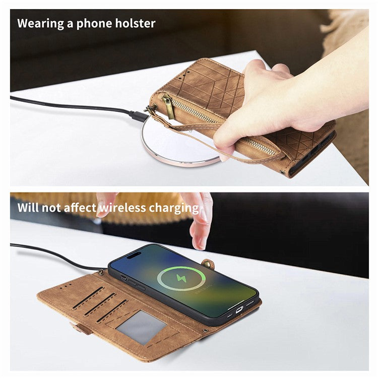 For Motorola Edge 50 Neo 5G / Moto S50 5G / Thinkphone 25 5G Case Zipper Wallet Geometry Lines Leather Phone Cover - Brown